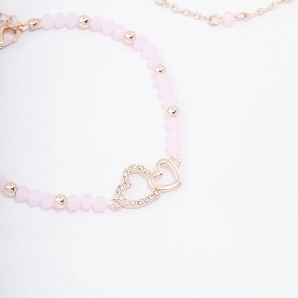 ✨HOST PICK✨ NWT Rose Gold Pink Beaded Heart Bracelets - Set of 2 - Picture 2 of 3